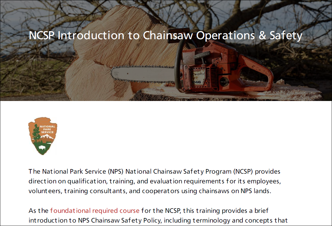 NPS Introduction to Chainsaw Operations & Safety Program