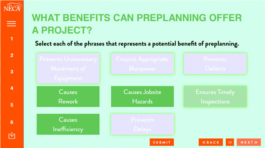 neca preplanning course capture with drag and drop
